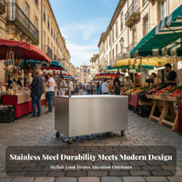Caster Wheels with Brakes Stainless Steel Food Cart Easy to Maneuver Foldable Vending Cart Large Storage Capacity Mobile Snack Stall Sturdy Construction for Small Business Owners, Entrepreneurs, Night Markets, Outdoor Events, Temporary Shops