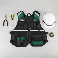 Wear-Resistant Multi-Pocket Tool Vest Large Capacity Pockets Adjustable Utility Vest Breathable Mesh Workwear for Electricians, Carpenters