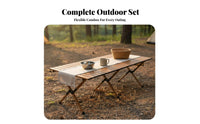 Foldable Folding Camping Table and Chair Set Easy Assembly Roll-up Table with Moon Chairs Sturdy Heavy Duty Folding Furniture Set Weather-Resistant for Picnickers, Event Planners, Picnics, Backyard, Beach, Parties