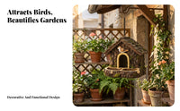 Wood-Bark Look Hanging Birdhouse Feeder Twin-Compartment Rustic Bird Feeder Arched Opening Wooden Birdhouse Pitched Roof for Tree, Outdoor Display