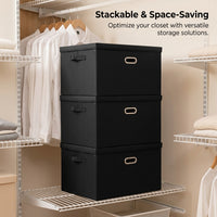 Storage Boxes with Lids and Metal Handles for Wardrobe Organisation, Faux Leather Cube for Bedroom, Heavy Duty Foldable Design