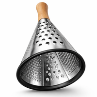 Stainless Steel Conical Grater, 9 Inch Conical Cheese Grater with Wood Handle, 3 Sided for Vegetables & Cheese, Fine Coarse Shredding Slicing Tool
