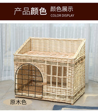 猫窝冬季保暖藤编猫窝四季通用封闭式猫窝别墅猫屋猫笼猫舍待产房 蜜色+2个凉席 四号【适合8斤宠物】