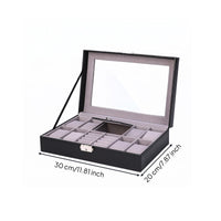 PU Leather Exterior Watch and Jewelry Box Transparent Window Jewelry Watch Box Metal Latch Band Holder Slots