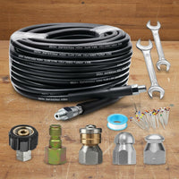 Pressure Washer Sewer Jet Kit Multiple Designed Nozzles Sewer Cleaner Kit Abrasion Resistant High Pressure Drain Cleaner Hose for Lavatory, Kitchen