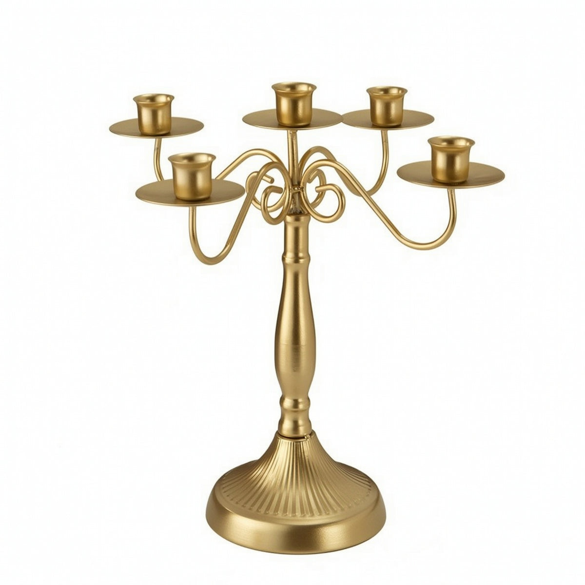 Gold-Tone Five-Arm Candelabra Polished 5-Arm Candelabra Elegant Candle Holder with 5 Arms Classic for Wedding Planners, Table Centerpiece