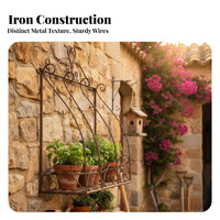 Wrought Iron Wall Planter Decorative Scrollwork Fake Window Plant Shelf Metal Wall Mounted Flower Rack Distressed Finish