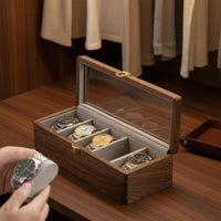 Walnut Watch Storage Case Sturdy Wood Construction Wooden Watch Box Men's Jewelry Organizer Scuff-Resistant Pillows Rustic