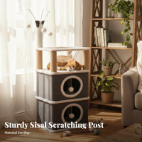 Sisal Scratching Posts Multi-Level Feline Tree with Condo Sturdy Construction doubleCondo Feline Tree with Lookout Soft Perch Activity Hub Space-Saving Design for Felines, Kittens, Indoor, Small Areas, Living Room, Home