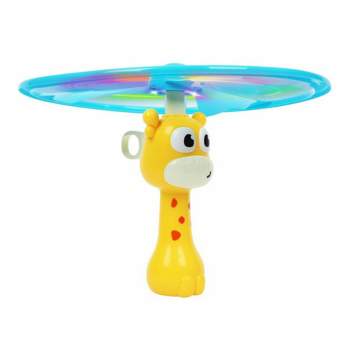 Plastic Giraffe Flying Toy Yellow Pull Cord Flyer Cartoon Eyes Rotating Disc Launcher Rotating Center for Children