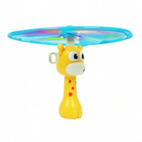 Plastic Giraffe Flying Toy Yellow Pull Cord Flyer Cartoon Eyes Rotating Disc Launcher Rotating Center for Children
