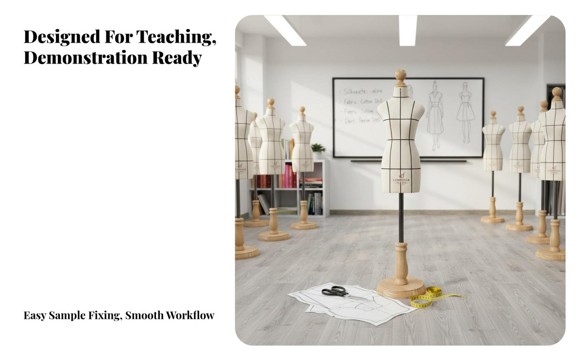 Half Scale Mannequin Includes Marking Lines Half Scale Dress Form Stable Wooden Base Pin-Receptive Draping Form for Teachers, Tailors, Classroom