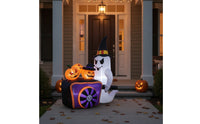 Bright Ghost Inflatable with Pumpkin Carriage Freestanding Halloween Inflatable with Witch Hat Festive Yard Decoration Cute for Lawn