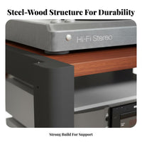 Home Theater Amplifier Stand Adjustable Shelves Steel and Wood Equipment Shelf Heavy Duty Frame Multi-Tier Audio Component Rack for Living Room