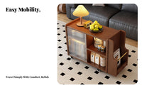 Space-Saving Design Rolling Sofa Side Cabinet Lockable Casters Rolling Table with Storage Rounded Corners Household Furniture Integrated Magazine Rack for Apartment Dwellers, Homeowners, Students, Living Room, Bedroom, Home Office