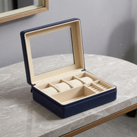 Transparent Window Watch Storage Organizer Zippered Watch Storage Box Multi-Compartment Jewelry Organizer Box Lined Interior for Dresser, Closet
