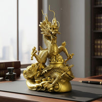 Auspicious Symbol Golden Dragon Statue Great Gift Chinese Dragon Sculpture Intricate Details Handmade for Art Collectors, Business Owners, Office, Desktop, Shop Opening, Housewarming