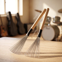 Drum Brushes Articulate Drum Brushes with Wood Handle Wire Brush with Wooden Grip Natural Feel Percussion Lightweight