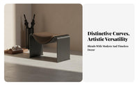 Light Luxury Design Waterfall Leg Stool Minimalist Aesthetic Ribbed Frame Saddle Stool Multi-Purpose Entryway Bench Soft Upholstery for Interior Decorators, Homeowners, Apartment Dwellers, Bedroom, Dressing Room, Cloakroom, Removeice