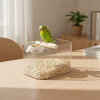 Desktop Bird Stand Acrylic Bird Stand with Feeding Cup Comfortable Grip Non-Slip for Small Parrots, Desk, Office