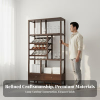 Large Capacity Chinese Design Wine Cabinet Strong Load-Bearing Living Room Curio Shelf Sturdy Construction Freestanding Wooden Display Shelf Adjustable Feet for Restaurant Owners, Interior Decorators, Party Hosts