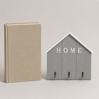 Wooden Key Holder, Wall Mounted Key Hanger with 3 Hooks, Decorative Structure Design for New Homeowners, Mudroom Key Rack