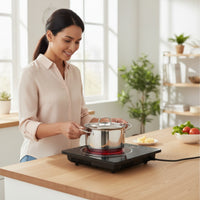 Tactile Control 3500W Ceramic Hot Plate Built-in Timer Portable Electric Cooktop Compatible with All Cookware for Students, Campers, Office