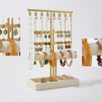 Jewelry Stand with Tray Metal Earring Holder Stand Adjustable Height Necklace Earring Organizer for Women, Girls, Dresser, Vanity, Bedroom