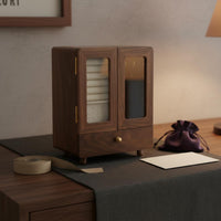 Velvet Lining Walnut Jewelry Box Built-in Mirror Multi-Layer Jewelry Box Closure