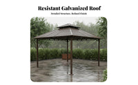 Galvanized Steel Roof Gazebo Waterproof Rigid Top Gazebo Weather-Resistant Galvanized Steel Canopy for Homeowners, Families, Backyard, Deck, Poolside