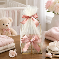 Metal Wire Gift Basket, Sheer Fabric Storage Baskets for Gifts, Birthday Wedding Celebration Hamper, Single Handle