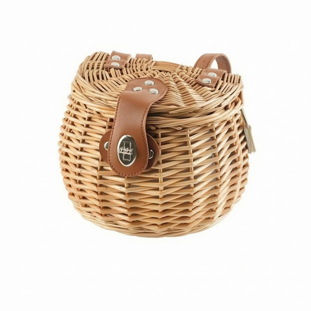 Handwoven Kids Front Bike Basket Natural Woven Wicker Bike Basket Lined Faux Leather Straps for Children