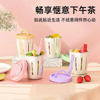 Ins Style Salad Cup with Fork, Double Layer Draining, for Fruits and Breakfast