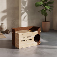 Cat Scratcher Bed Wooden Cat Lounge with Scratcher Curved Furniture for Cats, Kittens, Living Room, Home