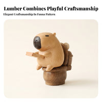 Simple Face Capybara Desk Decor Natural Wood Grain Handheld Ornament Carved Decorative Piece Dark Brown Accents for Home Decoration