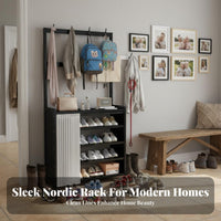 Multifunctional Design Entryway Coat Rack with Shoe Shelves Space-Saving Coat Rack Shoe Storage Unit Large Capacity Home Furniture Easy Assembly for Apartment Dwellers, Homeowners, Hallway, Mudroom, Bedroom, Living Room