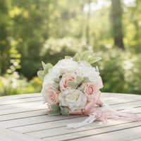 Artificial Rose Bouquet Delicate Bouquet with Silk Ribbon Flowers Romantic Faux for Brides, Weddings