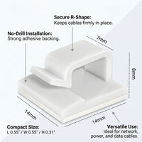 100 Pack Self Adhesive Cable Clips R- Organizers, Wire Management Clips for Home Office Desk