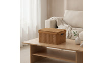 Storage Basket with Lid Rattan-Style Storage Box with Lid Low-Profile Woven Box for Closet