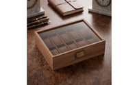 Walnut Watch Box with Glass Lid 10-Slot Watch Display Box Clear Storage Holder Sturdy for Dresser