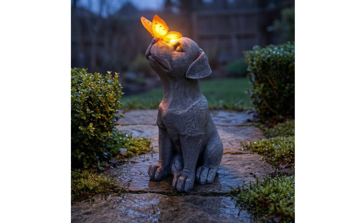 Dog Statue with Solar Light -Look Garden Statue with Solar Lantern Energy-Efficient Dog Figurine