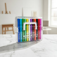 Direct-Liquid 12-Color Acrylic Marker Set Rainbow Colors Brush Tip Acrylic Markers Handle Marker Set in Case Latch Closures