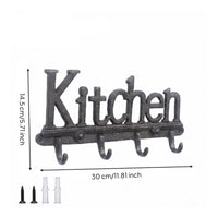 Rustic Wall Hook Rack with 4 Hooks Antique Cast Iron Hook Rack Vintage Heavy Duty for Kitchen, Entryway, Laundry Room