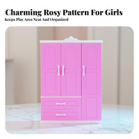 Doll Clothes Wardrobe Gift Set Doll Clothes Organizer Includes Accessories Pink Princess Wardrobe for Girls, Children, Pretend Play, Playroom, Bedroom