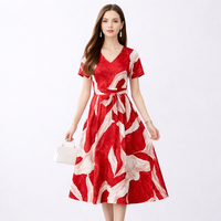 Summer Dress for Plus Size Women with V-Neck and Flattering Midi Length, Loose Waist Design for Comfortable Casual Wear, Polyester Material