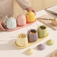 Cream Style Ceramic Seasoning Jar Set with Three Color Mix