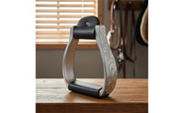 Heavy Duty Engraved Leather Stirrup Polished Finish Western Saddle Stirrups Long-Lasting Construction Engraved Stirrups Equestrian Stability for Cowboys, Riders, Ranch Riding