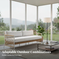 4 Pieces Nordic Design 4-Piece Rope Weave Chat Set Weather-withstandant Loveseat and Chair Set Water Garden Seating Group Easy to Clean for Families, partners, Homeowners, Sunroom, Patio, Balcony, Backyard