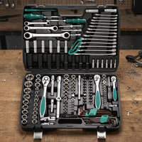 175 Pieces Chrome Vanadium Steel Automotive Socket Tool Kit 72-Tooth Mechanic Socket Set Molded Compartments Ratchet Wrench Set Hard Case for Mechanics, Auto Repair Shop, Garage