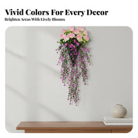 Ready to Hang Wall Hanging Floral Decor Lifelike Appearance Artificial Blossom Vine Realistic Look Artificial Blossom Wall Basket Low Maintenance for Home Decorators, DIY Enthusiasts, Living Room, Bedroom, Balcony, Front Door